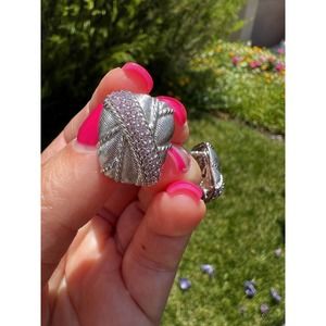 Judith Ripka Earrings Light Pink CZ 925 Sterling Silver Clip On Rectangular